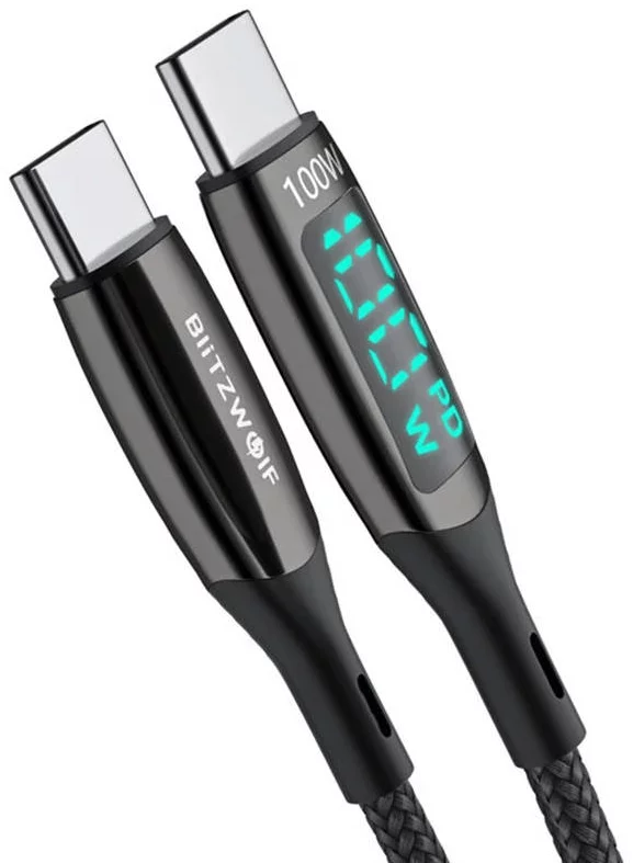 BlitzWolf Kabel USB-C na USB-C BlitzWolf BW-TC23, s displejem, 100 W, 1,8 m (černý)