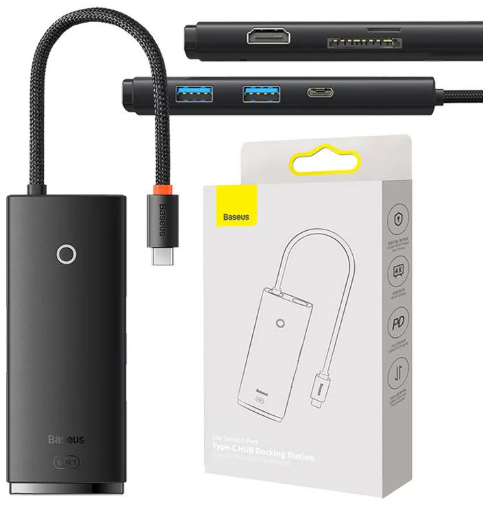 Levně USB Hub Hub Baseus OS Lite 6-Port (Type-C to HDMI+USB3.0*2+PD+SD/TF) (black
