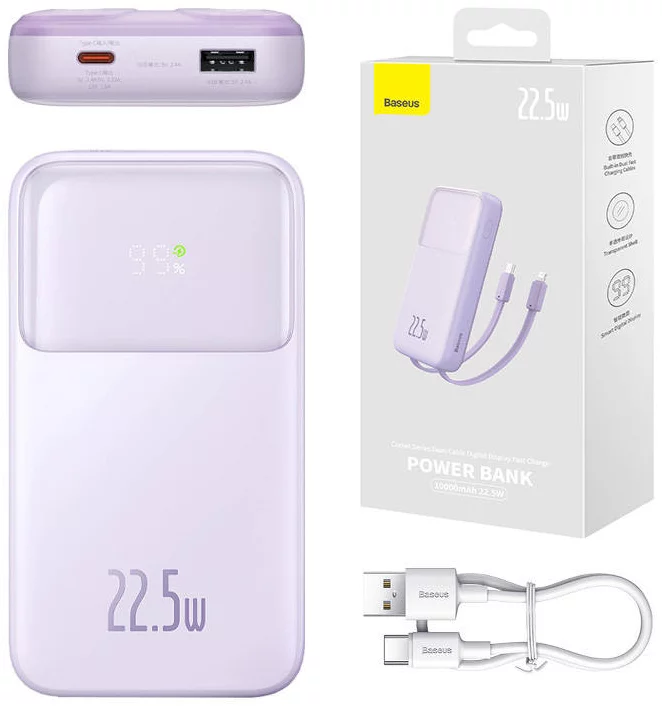 Nabíjačka Powerbank Baseus Comet with USB to USB-C cable, 10000mAh, 22.5W (purple)