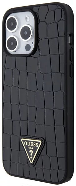 Funda Guess GUHCP15XPCRTHCD iPhone 15 Pro Max 6.7 oro/oro durocase Croco  Triángulo Metal Logotipo Case - ✓