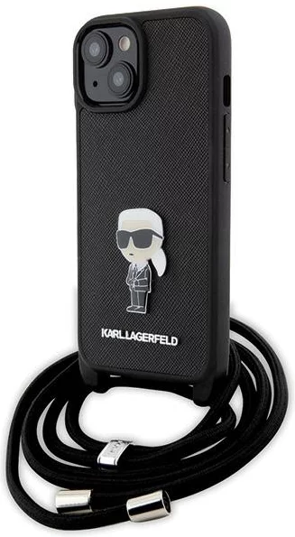 Levně Kryt Karl Lagerfeld KLHCP15SSASKNPSK iPhone 15 6.1" hardcase black Crossbody Saffiano Monogram Metal Pin Karl & Choupette (KLHCP15SSASKNPSK)