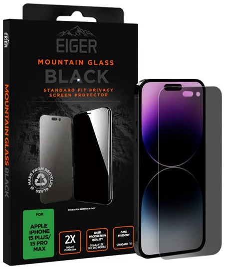 Ochranné sklo Eiger Mountain Black Privacy Screen Protector 2.5D for Apple iPhone 15 Plus / 15 Pro Max in Black