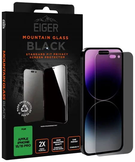 Ochranné sklo Eiger Mountain Black Privacy Screen Protector 2.5D for Apple iPhone 15 / 15 Pro in Black