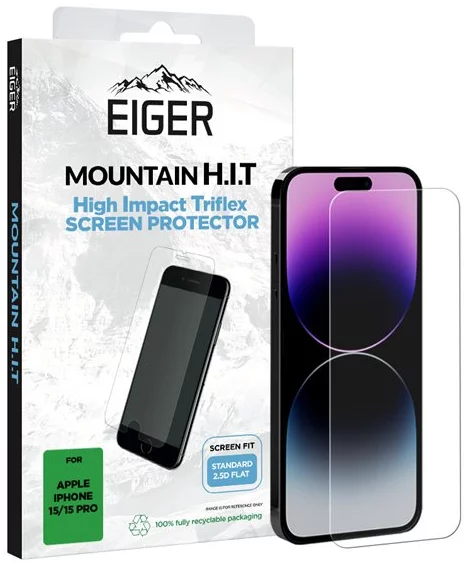 Levně Ochranné sklo Eiger Mountain H.I.T. Screen Protector (1 Pack) for Apple iPhone 15 / 15 Pro