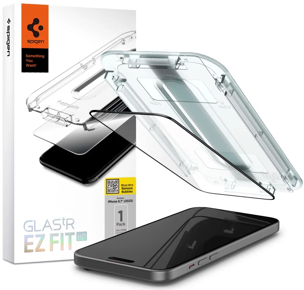 Spigen Glas.tR EZ-FIT ochranné sklo na - iPhone 15 - Čierna