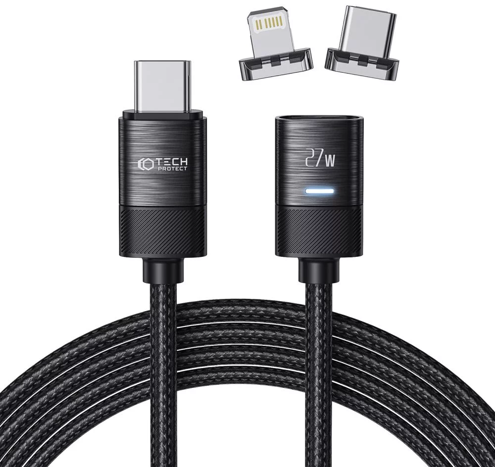 Kábel TECH-PROTECT ULTRABOOST MAGNETIC CABLE LIGHTNING & TYPE-C PD27W/3A 200CM BLACK (9490713934296)