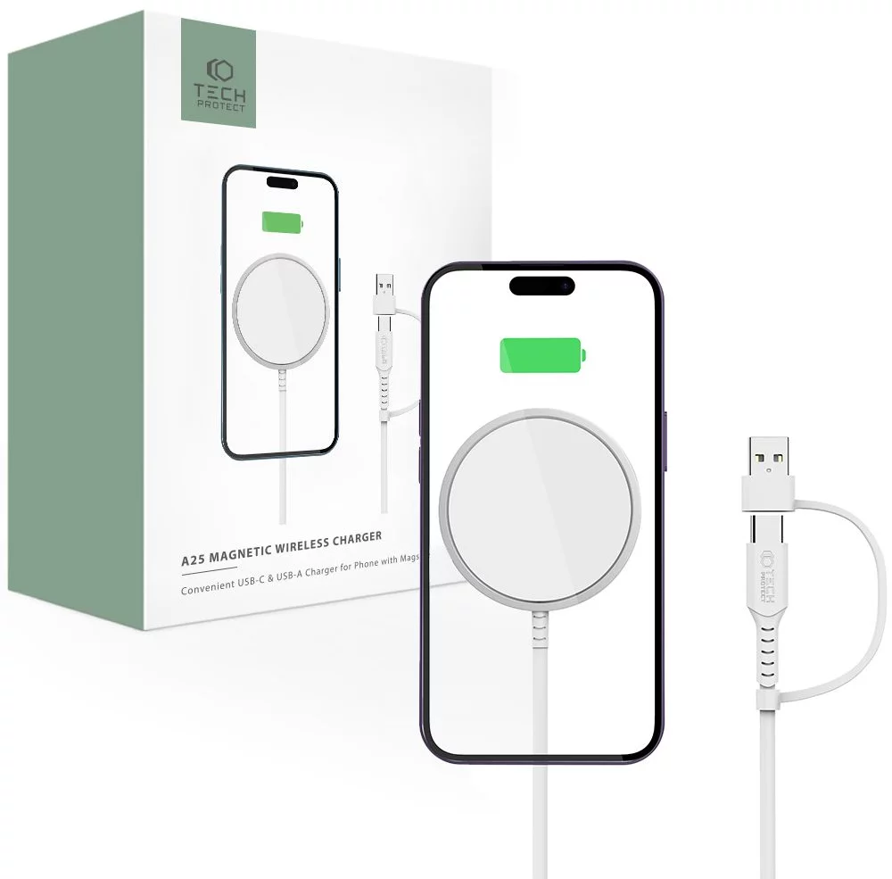 Nabíjačka TECH-PROTECT QI15W-A25 MAGNETIC MAGSAFE WIRELESS CHARGER WHITE (9490713934449)