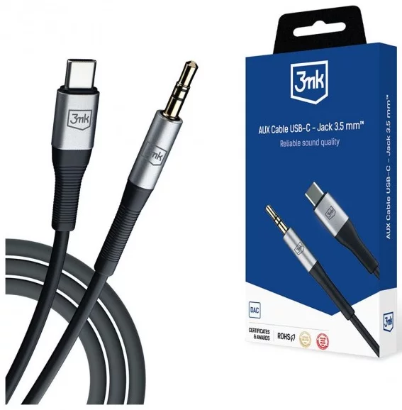 Kábel 3MK AUX Cable USB-C - Jack 3.5 mm 1m
