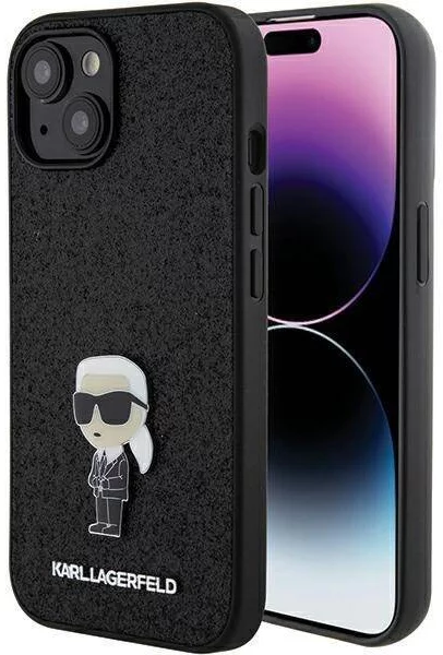 E-shop Kryt Karl Lagerfeld KLHCP15SGKNPSK iPhone 15 6.1" black hardcase Fixed Glitter Ikonik Logo Metal Pin (KLHCP15SGKNPSK)
