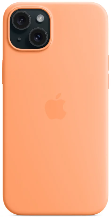 Levně Kryt Apple iPhone 15+ Silicone Case with MS - Orange Sorbet
