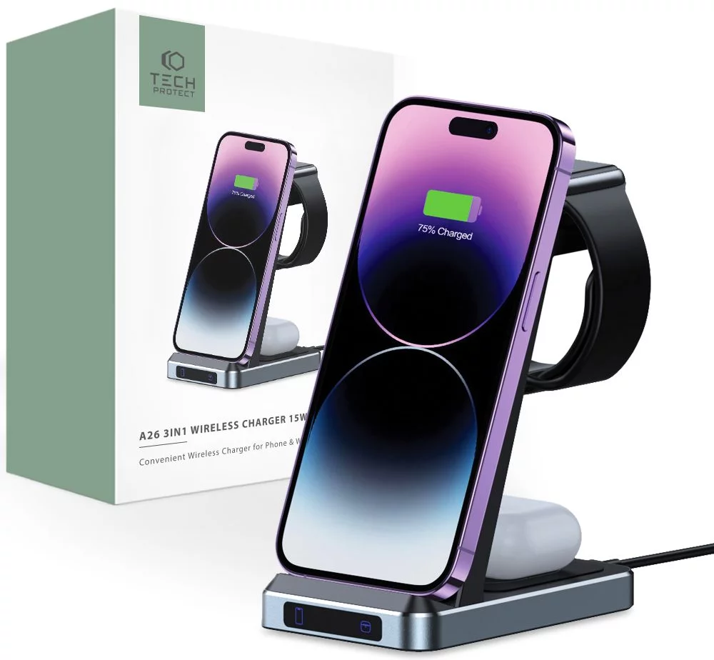 Levně TECH-PROTECT QI15W-A26 3IN1 WIRELESS CHARGER BLACK (9490713934487)