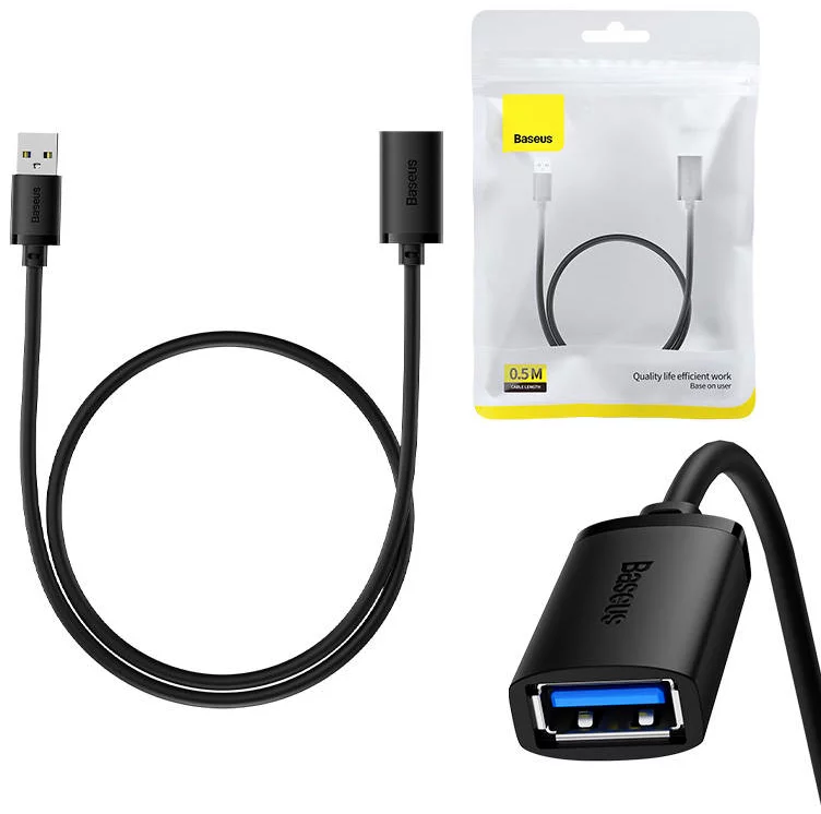 Kábel Baseus USB 3.0 Extension cable male to female, AirJoy Series, 0.5m (black)
