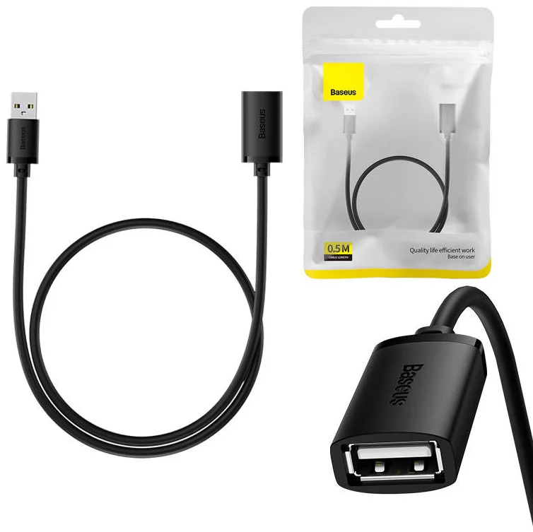 Levně Kabel Baseus USB 2.0 Extension cable male to female, AirJoy Series, 0.5m (black)