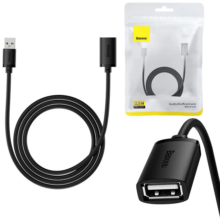 E-shop Kábel Baseus USB 2.0 Extension cable male to female, AirJoy Series, 1.5m (black)
