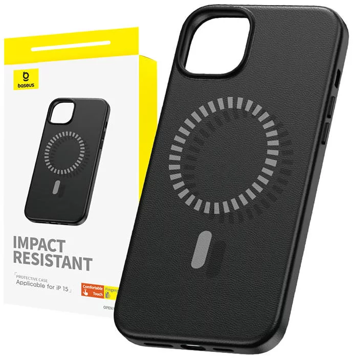 Levně Kryt Baseus Magnetic Phone Case for iPhone 15 Fauxther Series (Black)