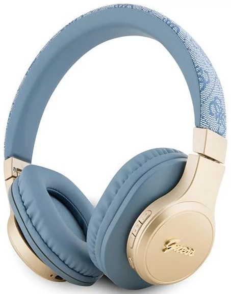 Levně Sluchátka Guess Bluetooth on-ear headphones blue 4G Script (GUBH604GEMB)