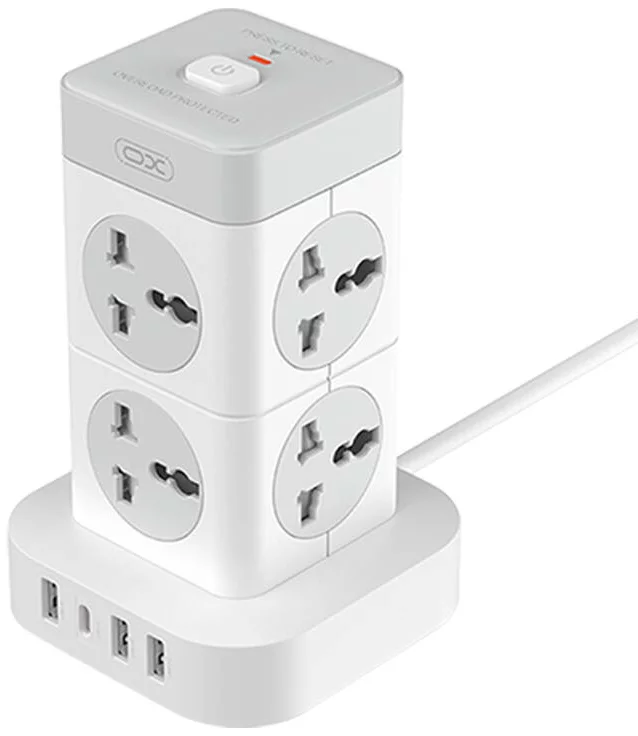 Levně XO Power strip WL21 8x AC sockets, 3x USB-A, 1x USB-C (white)