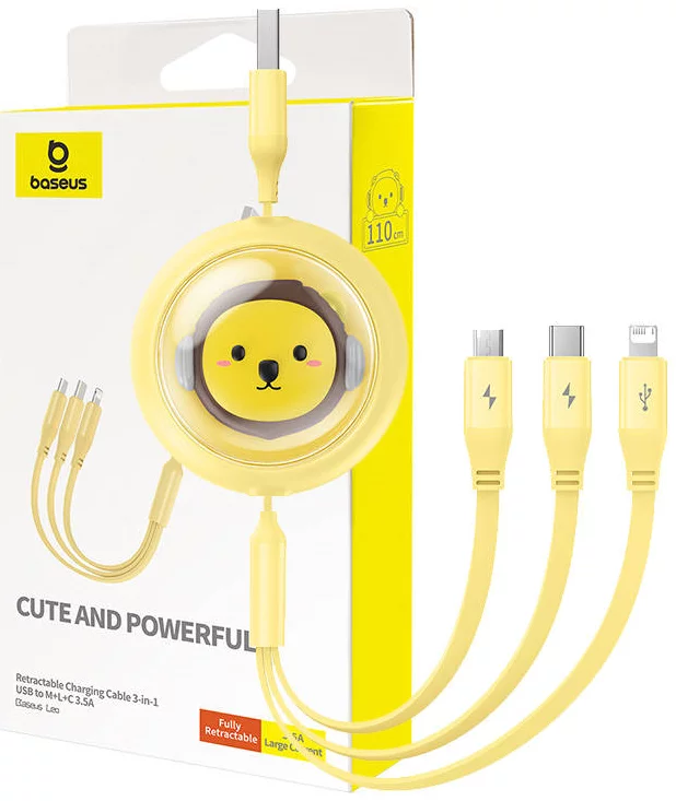 Kábel Baseus Charging Cable 3w1 USB to USB-C, USB-M, Lightning 3,5A, 1,1m (yellow)