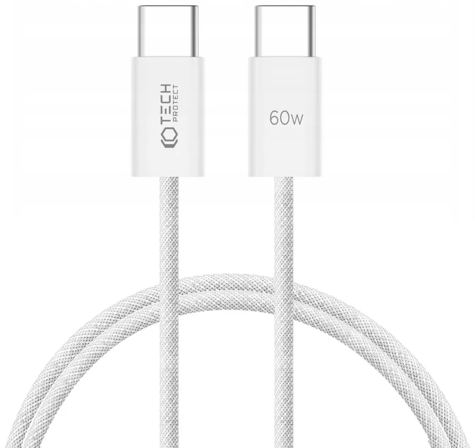 Kábel TECH-PROTECT ULTRABOOST CLASSIC TYPE-C CABLE PD60W/3A 100CM WHITE (9319456607116)