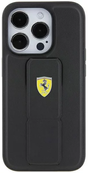 Levně Kryt Ferrari FEHCP15SGSPSIK iPhone 15 6.1" black hardcase Grip Stand Metal Logo (FEHCP15SGSPSIK)