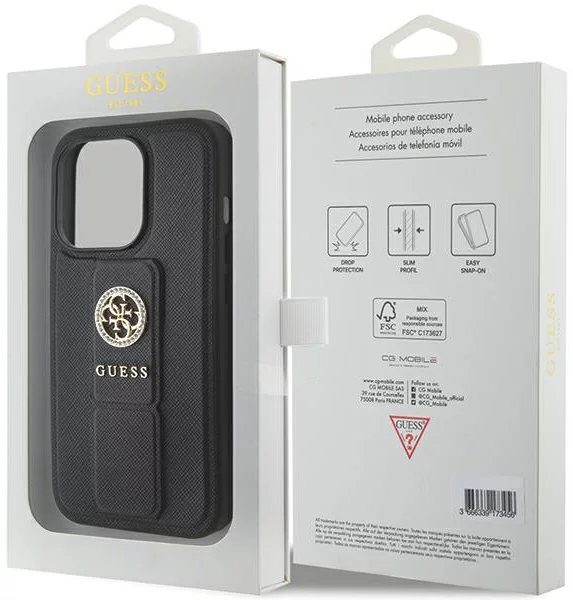 Order Guess Black Grip stand Clear Case with Saffiano Grip Leather