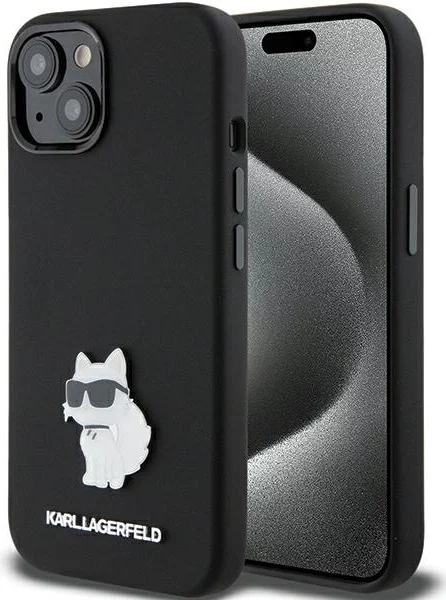 Levně Kryt Karl Lagerfeld KLHCP15SSMHCNPK iPhone 15 6.1" black Silicone Choupette Metal Pin (KLHCP15SSMHCNPK)