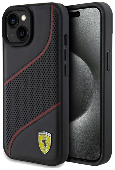 Levně Kryt Ferrari FEHCP15SPWAK iPhone 15 6.1" black hardcase Perforated Waves Metal Logo (FEHCP15SPWAK)