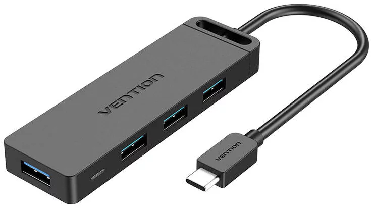 Adaptér Vention USB 3.0 4-Port Hub with USB-C and USB 3.0 with Power Adapter TGKBB 0.15m, Black