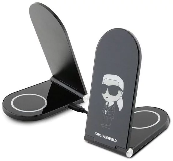E-shop Bezdrôtová nabíjačka Karl Lagerfeld foldable induction 2in1 KLDCRFALKINK 15W black Ikonik MagSafe (KLDCRFALKINK)