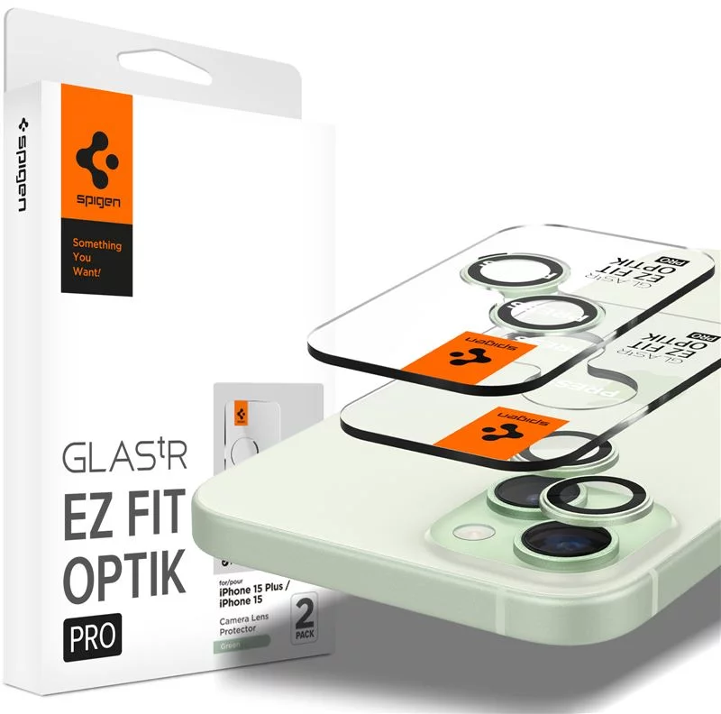 Ochranné sklo Spigen Glass tR EZ Fit Optik Pro 2 Pack, green - iPhone 15/15 Plus/14/14 Plus (AGL07169)