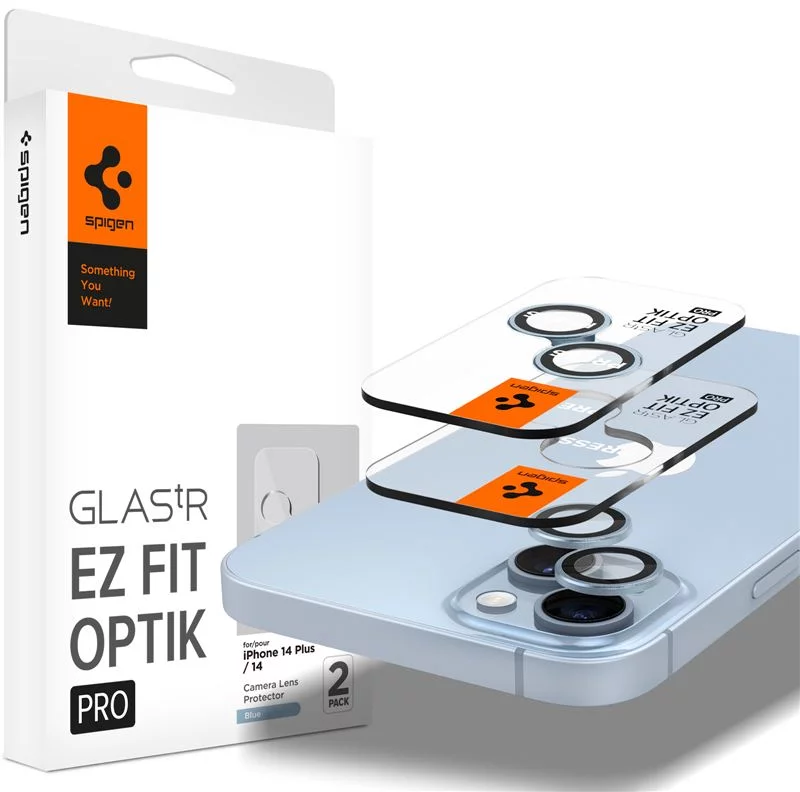 Ochranné sklo Spigen Glass tR EZ Fit Optik Pro 2 Pack, blue - iPhone 15/15 Plus/14/14 Plus (AGL07166)