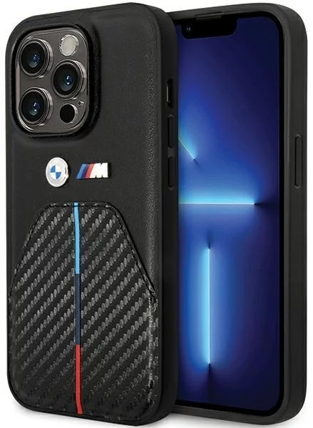 Levně Kryt BMW BMHCP14L22NSTB iPhone 14 Pro 6.1" black Stamped Tricolor Stripe (BMHCP14L22NSTB)