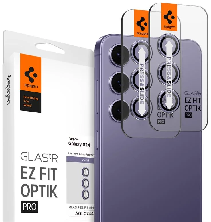 Ochranné sklo Spigen Glass tR EZ Fit Optik Pro 2 Pack, violet - Samsung Galaxy S24 (AGL07443)