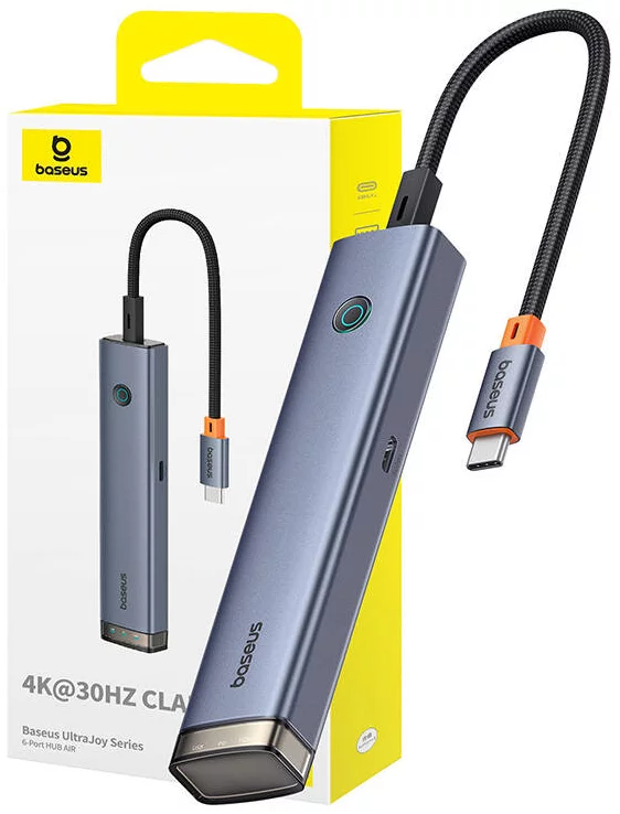 USB Hub Baseus 6-Port HUB AIR UltraJoy Series Type-C - HDMI, USB3.0x2, USB2.0, C3.0, PD (grey)