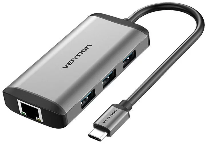 Levně USB Hub Vention USB-C Docking Station to HDMI, 3x USB3.0, RJ45, PD 0.15m CNCHB, gray