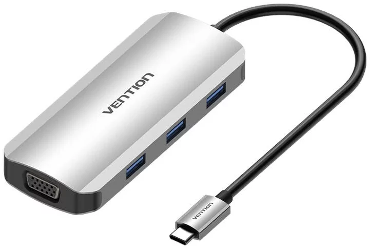USB Hub Vention USB-C Docking Station to HDMI, VGA, 3x USB 3.0, PD 0.15m TOIHB (gray)