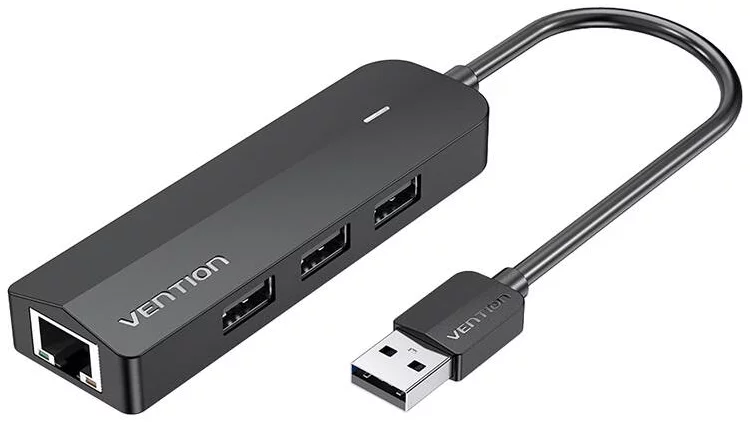 E-shop USB Hub Vention USB 2.0 3-Port Hub with Ethernet Adapter 100m CHPBB 0.15m, Black