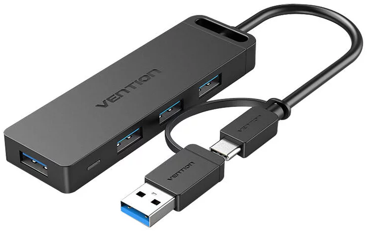 E-shop USB Hub Vention USB 3.0 4-Port Hub with USB-C and USB 3.0 2-in-1 Interface and Power Adapter CHTBB 0.15m