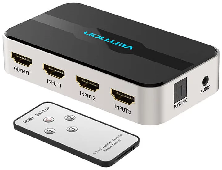 Prepínač Vention 3 in 1 out HDMI Switch AFJH0 with Audio Separation (Gray)
