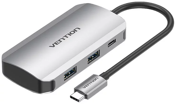 Levně USB Hub Vention USB-C Docking Station to 4x USB3.0, PD 0.15m TNBHB (gray)