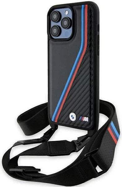 E-shop Kryt BMW BMHCP15L23PSVTK iPhone 15 Pro 6.1" black hardcase M Edition Carbon Tricolor Lines & Strap (BMHCP15L23PSVTK)