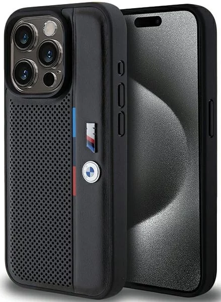 Levně Kryt BMW BMHCP15L23PUPVK iPhone 15 Pro 6.1" black hardcase Perforated Tricolor Line (BMHCP15L23PUPVK)