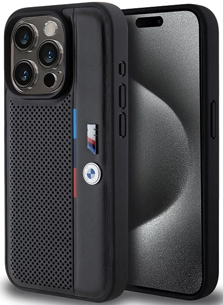 Levně Kryt BMW BMHCP15X23PUPVK iPhone 15 Pro Max 6.7" black hardcase Perforated Tricolor Line (BMHCP15X23PUPVK)