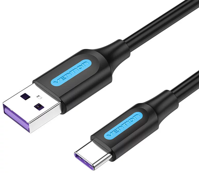 Kábel Vention USB 2.0 A to USB-C Cable CORBC 5A 0.25m Black PVC