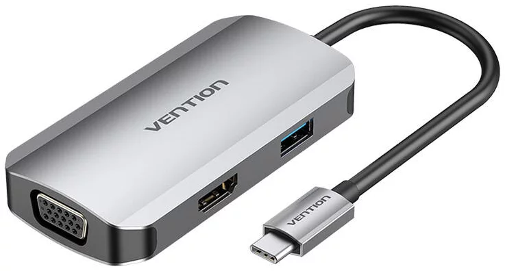 Levně Vention USB-C Docking Station to HDMI, VGA, USB 3.0, PD 0.15m TOAHB, gray
