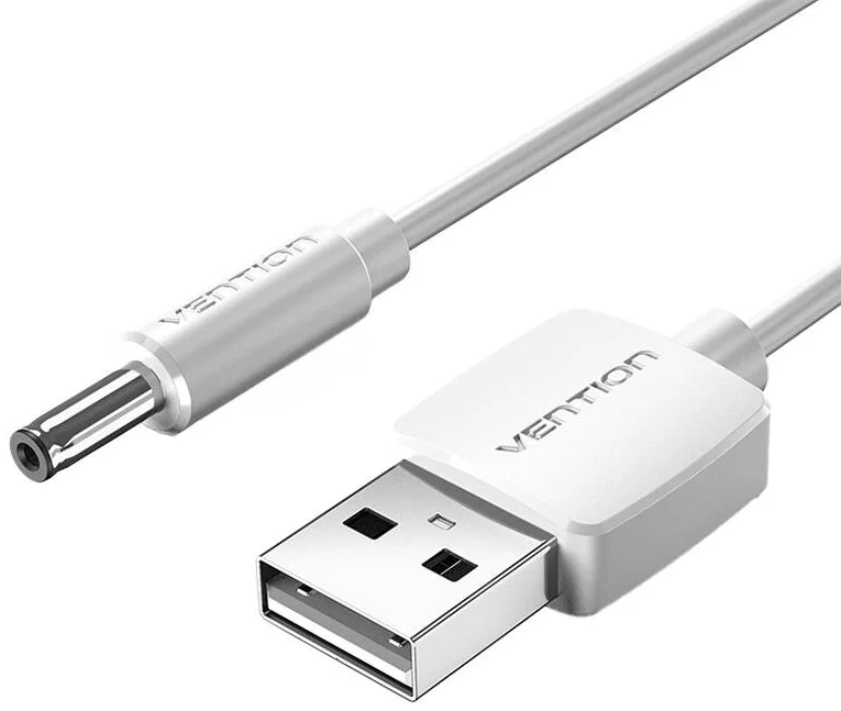 Kábel Vention Power Cable USB 2.0 to DC 3.5mm Barrel Jack 5V CEXWD 0,5m (white)