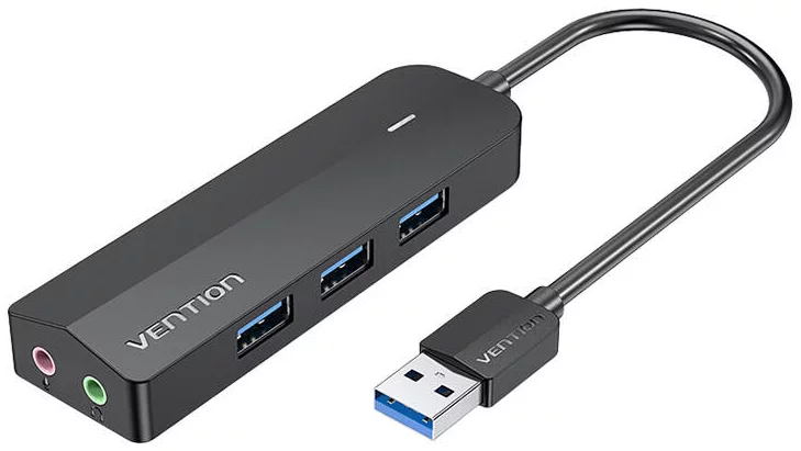 Levně USB Hub Vention Hub USB 3.0 3-Port with Sound Card 2x TRS 3,5mm CHIBB 0.15m Black