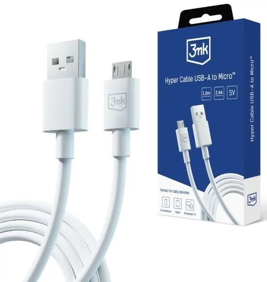 E-shop Kábel 3MK Hyper Cable USB-A - Micro USB 1.2m 5V 2.4A White Cable