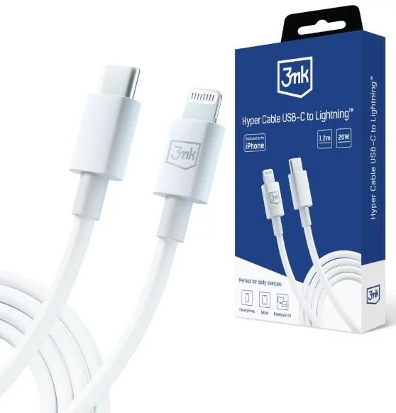 E-shop Kábel 3MK Hyper Cable USB-C - Lightning 20W 1.2m White Cable