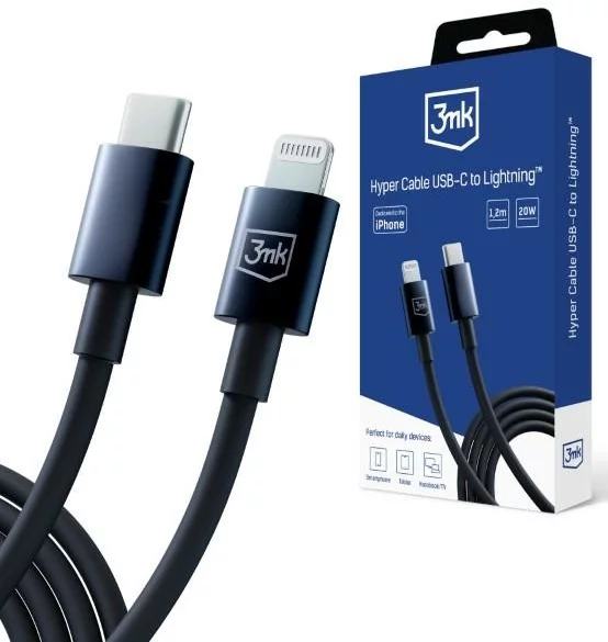 Kábel 3MK Hyper Cable USB-C - Lightning 20W 1.2m Black Cable